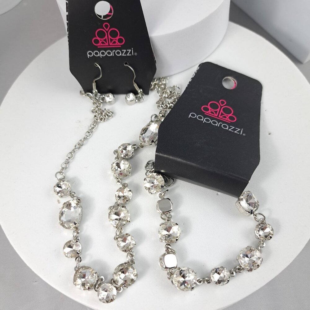 Paparazzi Clear Rhinestone Necklace, Earrings and Bracelet Set